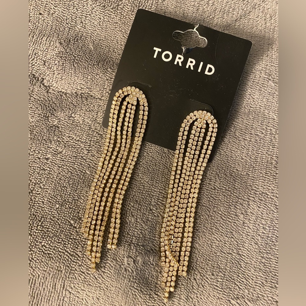 Torrid Gold Rhinestone Fringe Earrings - NEW Never worn